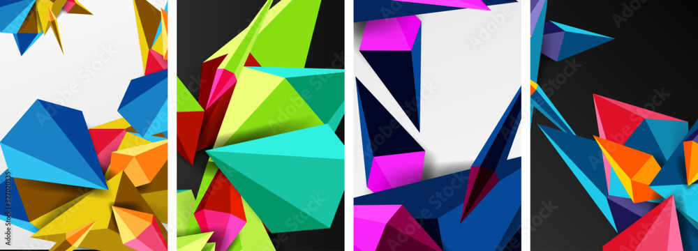 Set of triangle geometric low poly 3d shapes posters Set of triangle geometric low poly 3d shapes posters