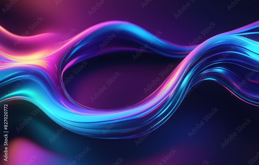 Obraz premium Abstract fluid holographic iridescent neon curved wave in motion dark blue and pink gradient background