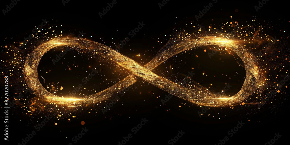 Glowing golden infinity symbol with sparkling particles, creating a ...