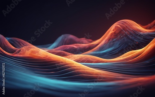 Abstract blue orange gradint wave effect on dark background photo