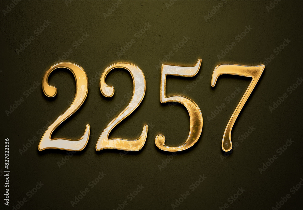 Old gold effect of 2257 number with 3D glossy style Mockup. Old gold effect of 2257 number with 3D glossy style Mockup.
