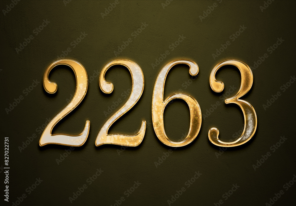 Old gold effect of 2263 number with 3D glossy style Mockup. Old gold effect of 2263 number with 3D glossy style Mockup.
