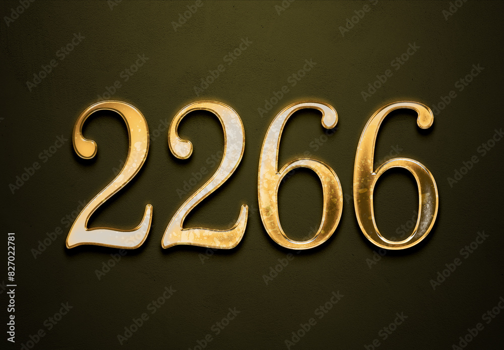 Old gold effect of 2266 number with 3D glossy style Mockup. Old gold effect of 2266 number with 3D glossy style Mockup.