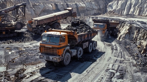 The tarlike bitumen being emptied from a truck and loaded into a processing plant. photo