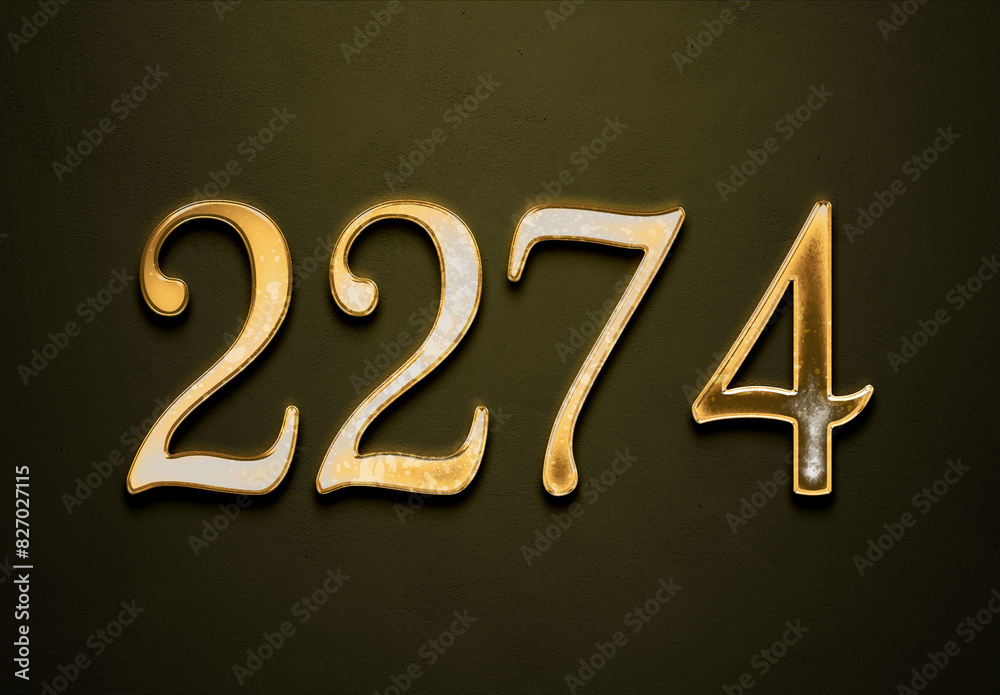 Old gold effect of 2274 number with 3D glossy style Mockup.