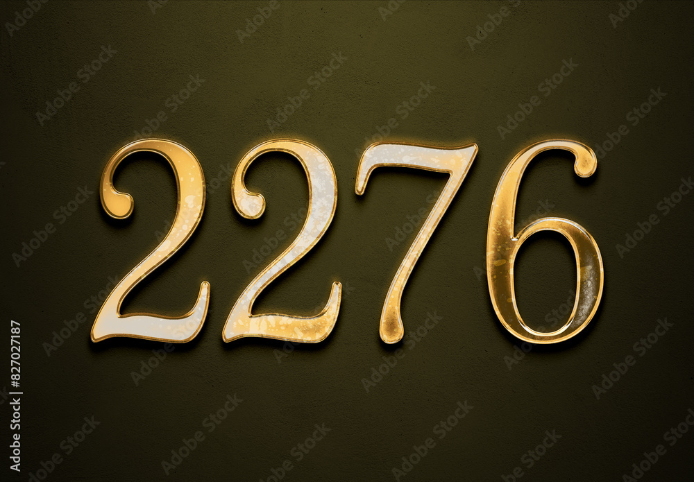 Old gold effect of 2276 number with 3D glossy style Mockup. Old gold effect of 2276 number with 3D glossy style Mockup.