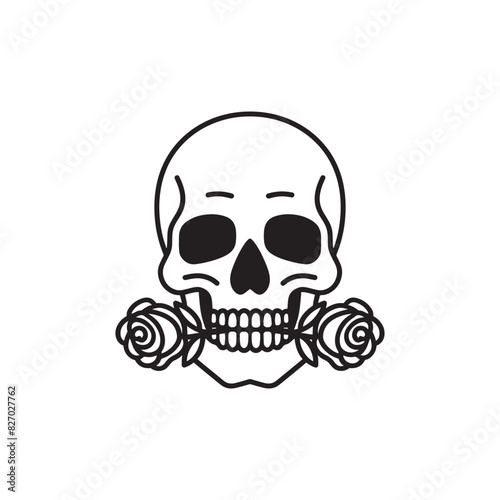 skull head and rose outlined tattoo doodle