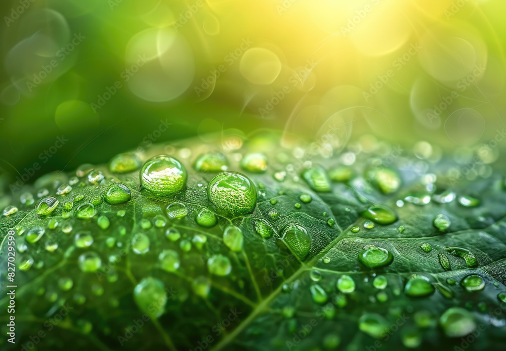 Water drops on green leaf. Created with Ai