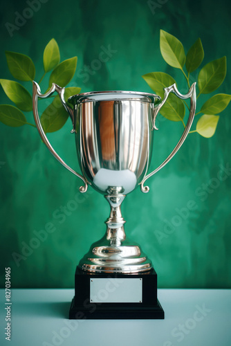 trophy or world cup on green background