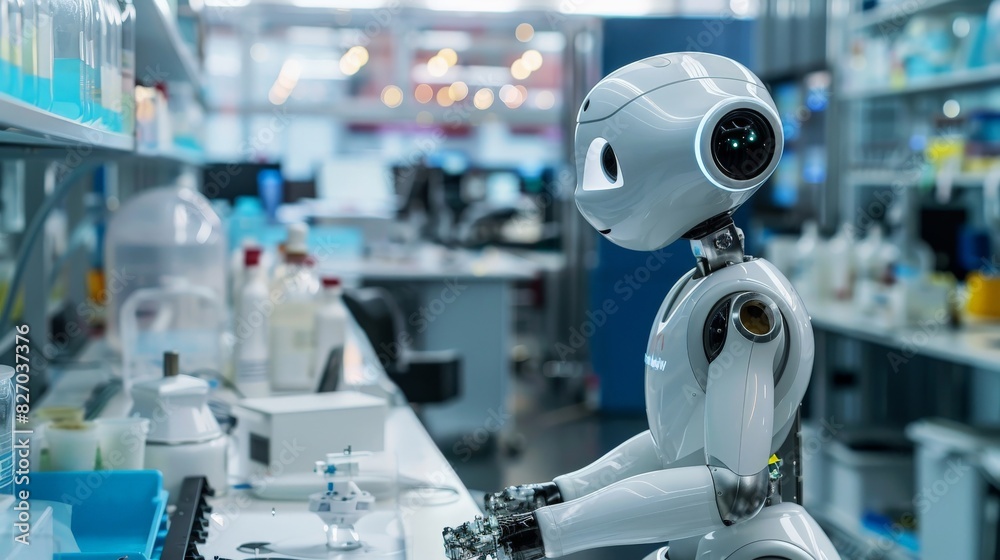 An AI robot participating in a scientific research team in a laboratory An AI robot participating in a scientific research team in a laboratory