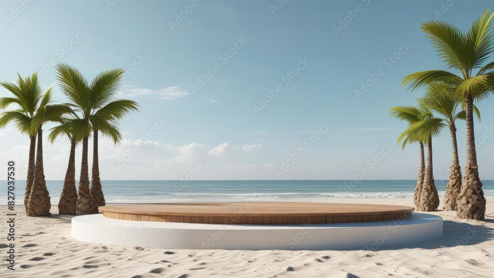 Fototapeta premium podium empty with tree on the beach