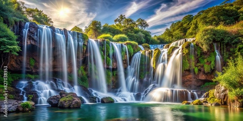 Majestic waterfall cascading in a serene landscape setting