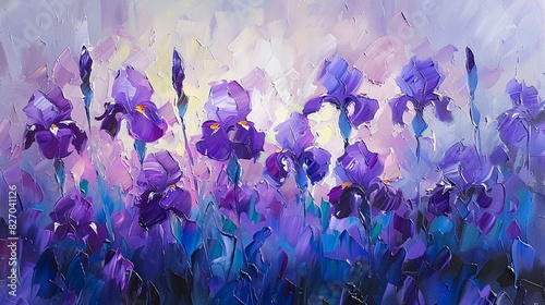Watercolor drawing of purple irises in drips