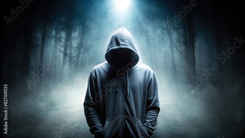 Hooded figure in the shadows at night exudes mystery and intrigue