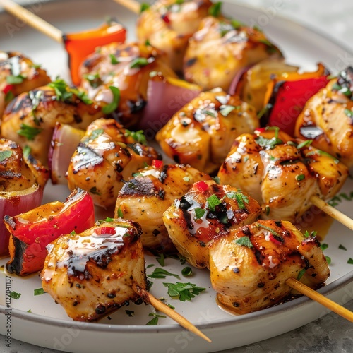 a healthy yet sumptuous serving of grilled chicken skewers marinated to perfection, infused with herbs and spices alongside with capsicum, onions and sprinkled with seasoning for taste