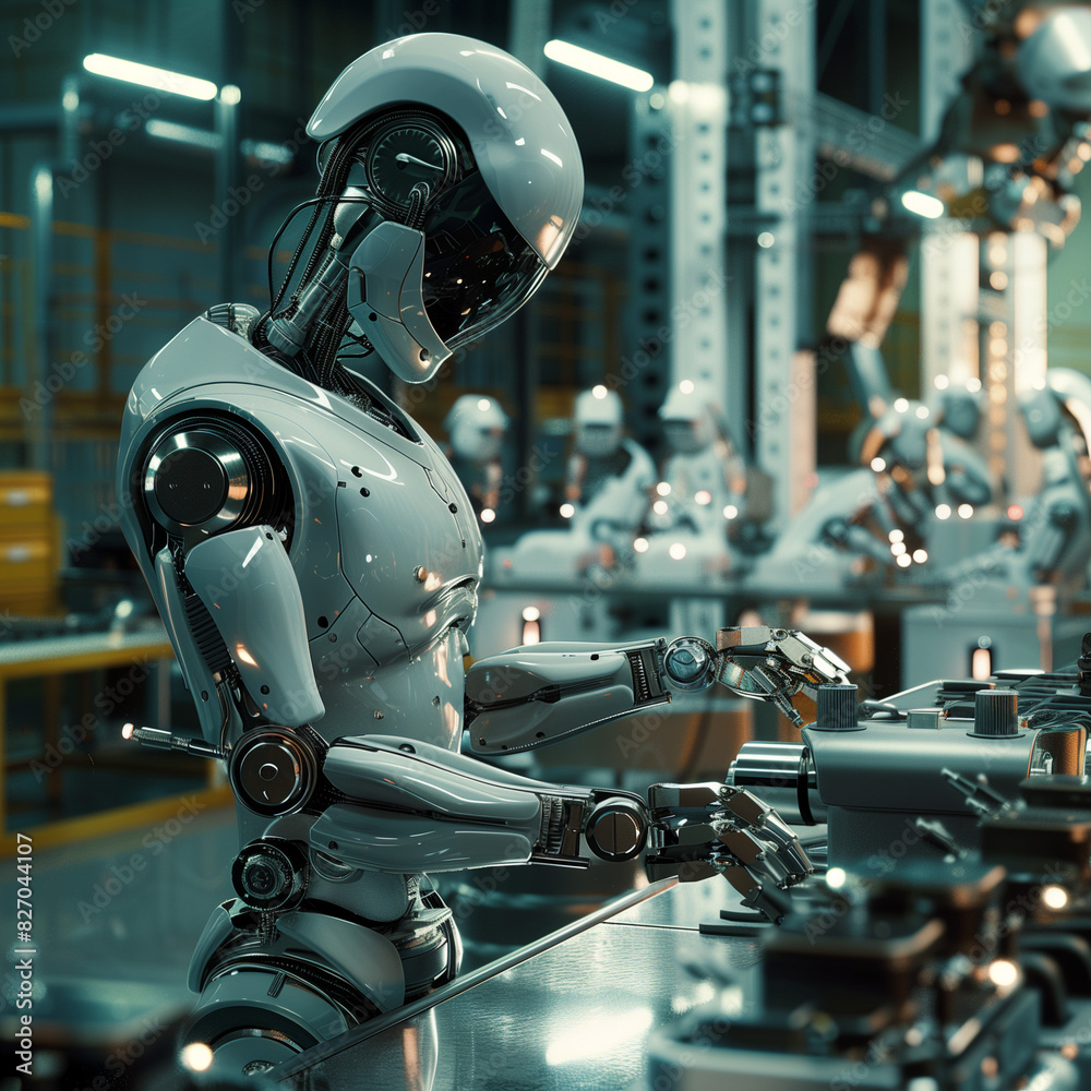 Fototapeta premium Slate Gray Autonomous Manufacturing Robot: Industrial Automation Excellence