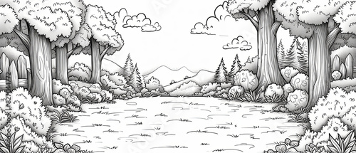 coloring book pages for kid cartoon forest in novel landscape view beautiful 