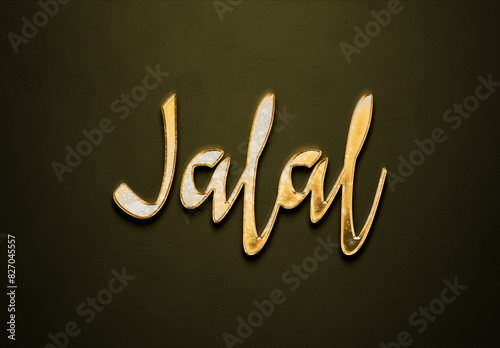 Old gold text effect of Arabic name Jalal with 3D glossy style Mockup. photo