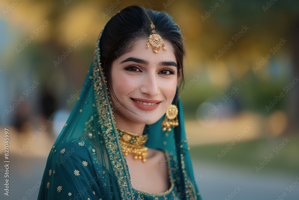 beautiful Indian woman with traditional wear and jewelry