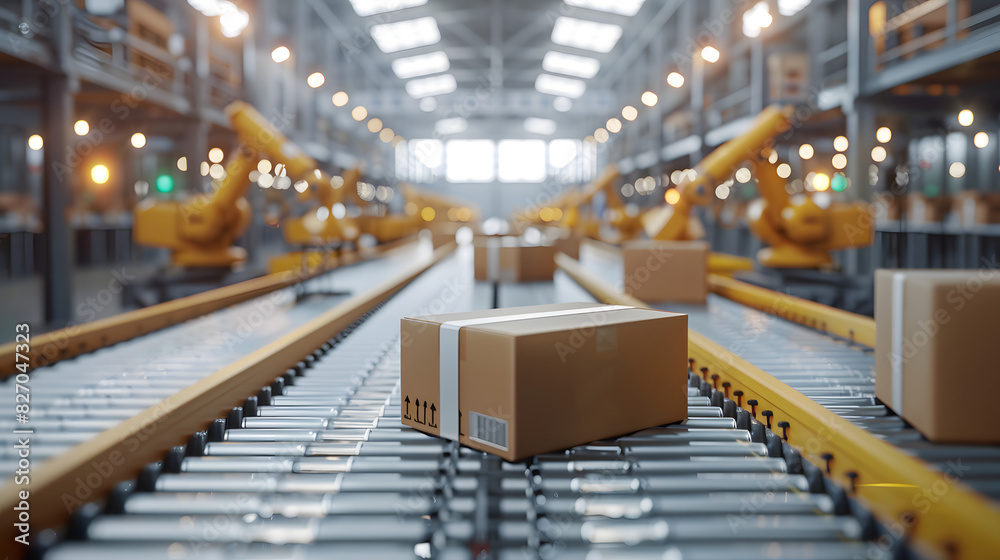 Robotic arms and conveyors in a manufacturing plant