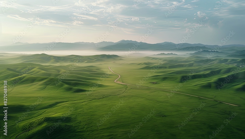 Fototapeta premium Serene Dusk Over U Altar: Majestic Mountain Range Amidst Verdant Hills