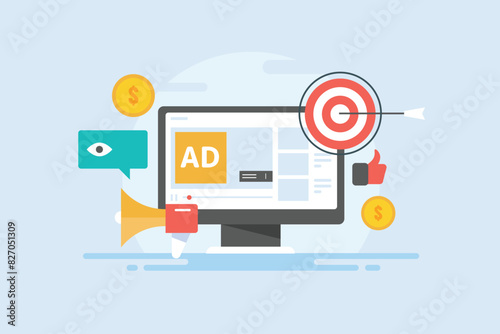 Social media video advertising re-targeting campaign business technology vector illustration.