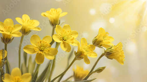 Yellow flowers of marsh marigold floral background 