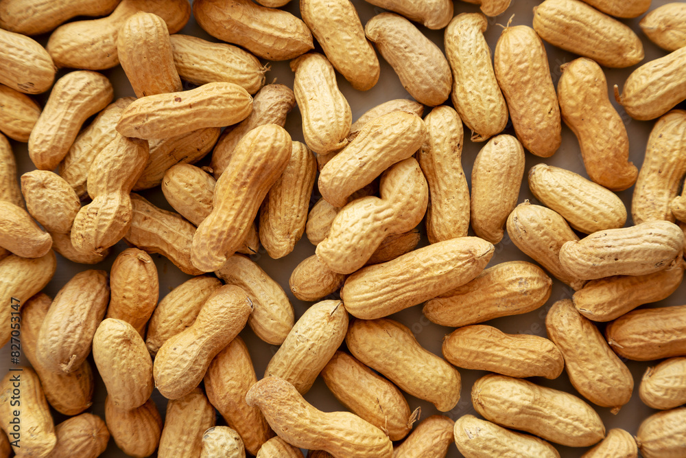 Organic Raw Peanuts on gray background, top view. Organic Raw Peanuts on gray background, top view.
