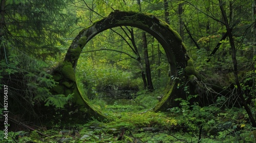 A mystical display of circular green patches appearing to be a gateway to another world. photo