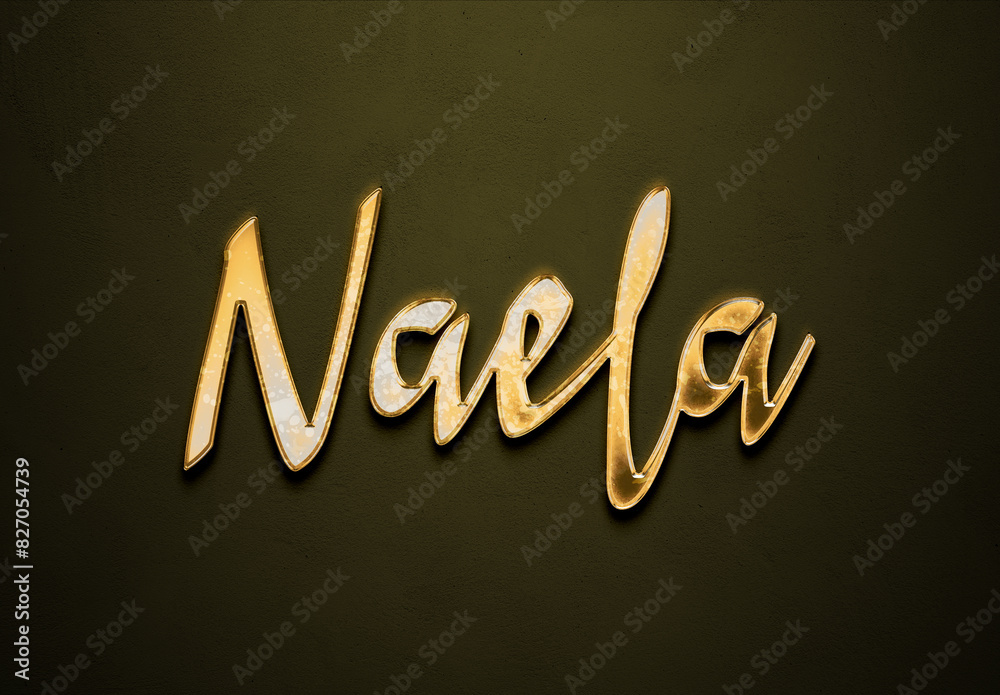 Old gold text effect of Arabic name Naela with 3D glossy style Mockup. Old gold text effect of Arabic name Naela with 3D glossy style Mockup.