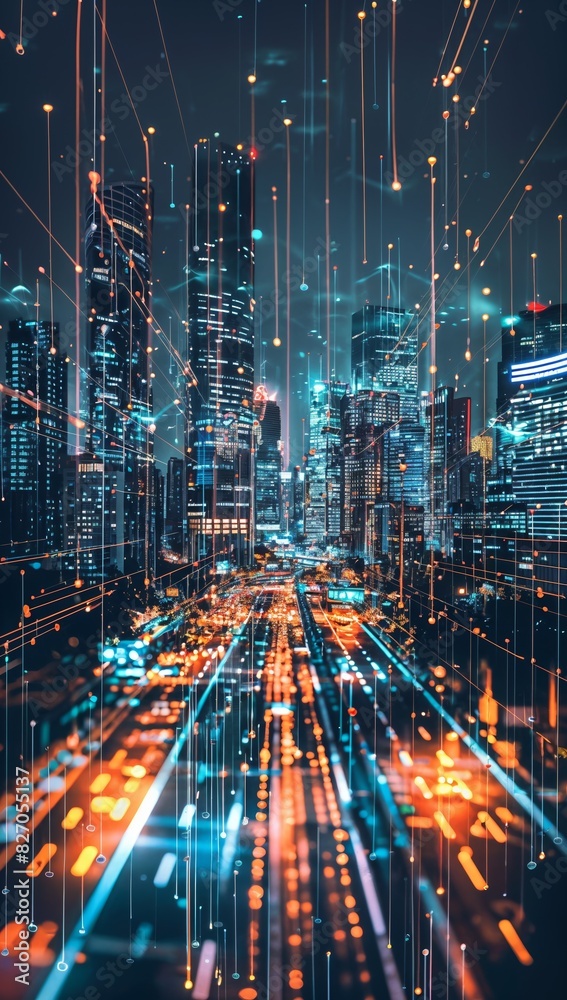 Digital Metropolis: Futuristic Cityscape with Vibrant Particle Fields and Smart Big Data Infrastructure Digital Metropolis: Futuristic Cityscape with Vibrant Particle Fields and Smart Big Data Infrastructure