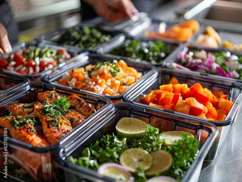 Preparing school lunches with smart containers tracking freshness, capturing various perspectives and ethnicities