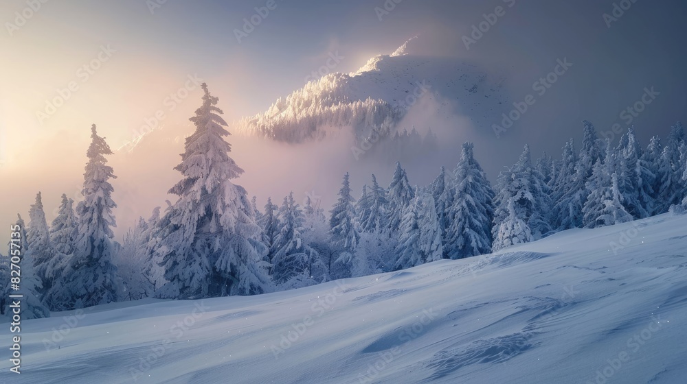 Fototapeta premium Winter Landscape at Mountain in Chilly Morning