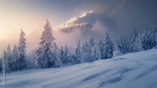 Winter Landscape at Mountain in Chilly Morning
