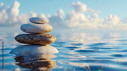 Rock stones balance calmly Water background concept Calm meditation pure mind