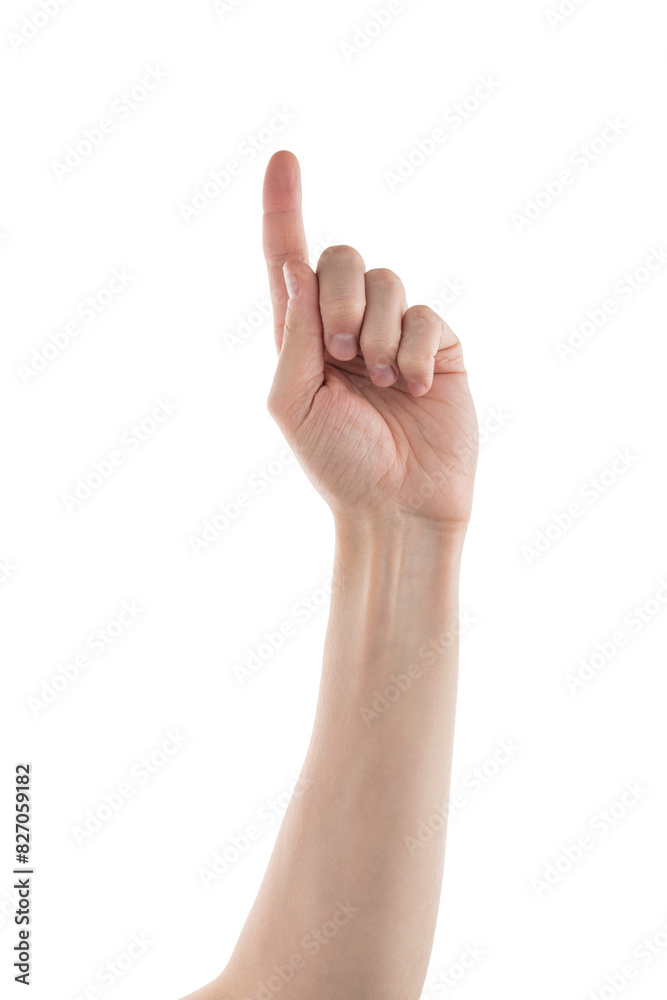 Adult man left hand pointing with index finger isolated Adult man left hand pointing with index finger isolated