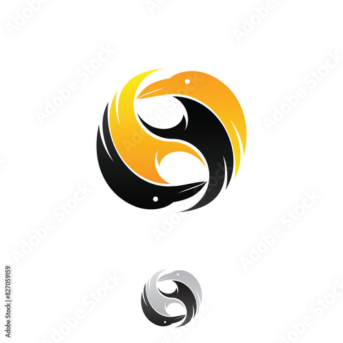 Silhouette Raven logo shape Yin Yang vector icon