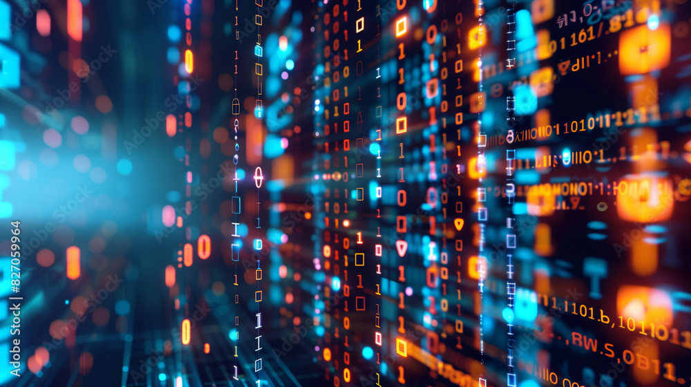 Abstract Digital Background Depicting Autonomous Binary Algorithm Execution in AI, Ideal for Tech-Focused Promotional Backdrops