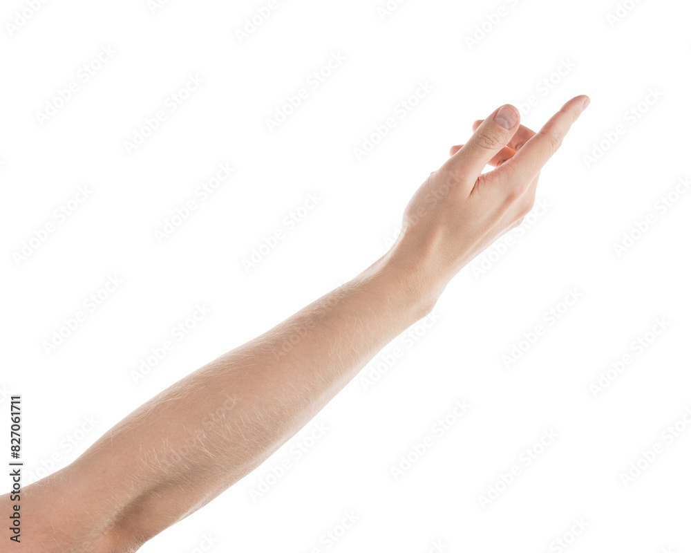 Adult man left hand pointing with index finger isolated