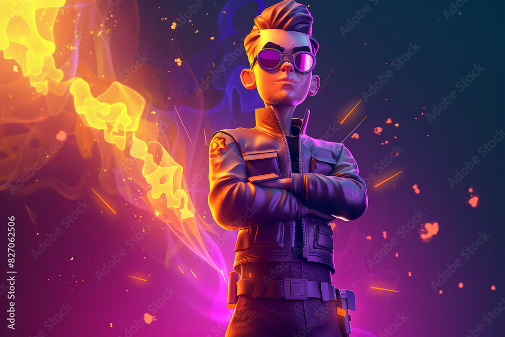 Naklejka premium 3d game character cartoon portrait glow effect 3d background isolated