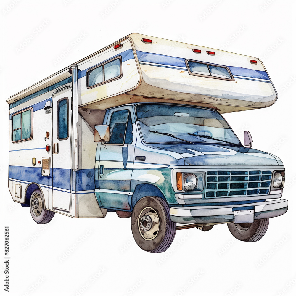Naklejka premium recreational vehicle on the white background, watercolor, cartoon