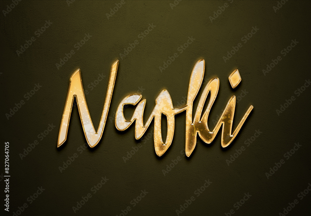 Old gold text effect of Japanese name Naoki with 3D glossy style Mockup. Old gold text effect of Japanese name Naoki with 3D glossy style Mockup.