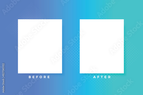 comparison before and after photo frame blue gradient background