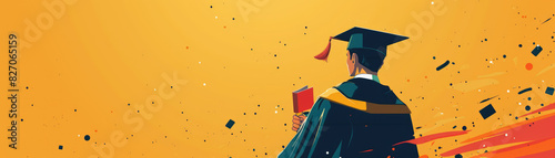 A man in a graduation gown holding a book. The image is meant to convey the idea of education and achievement