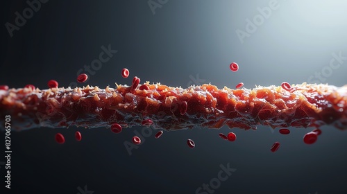 Close-up of a human blood vessel with red blood cells flowing, illustrating medical and biological concepts. photo