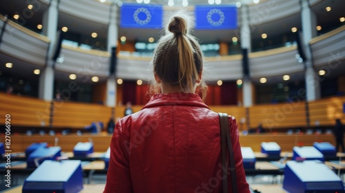 Donna vota durante le elezioni del parlamento Europeo photo