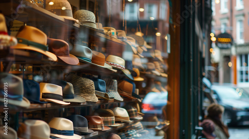 A hat shop on a bustling city street is a real paradise for fashion and style lovers. The wide range of presented hats includes not only models for every season  but also seasonal trends and classics.