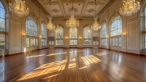In the grand ballroom of a historic building, whose walls still tell the stories of times gone by, you can feel the spirit of the past floating in the air. photo