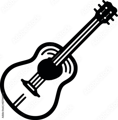 Minimalist Twin Acoustic Guitars Vector Art with Heart and Music Note Sound Holes Black and White Line Art Illustration for Music Lovers and Designers