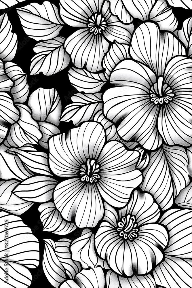 A black and white drawing of flowers with a very detailed look A black and white drawing of flowers with a very detailed look